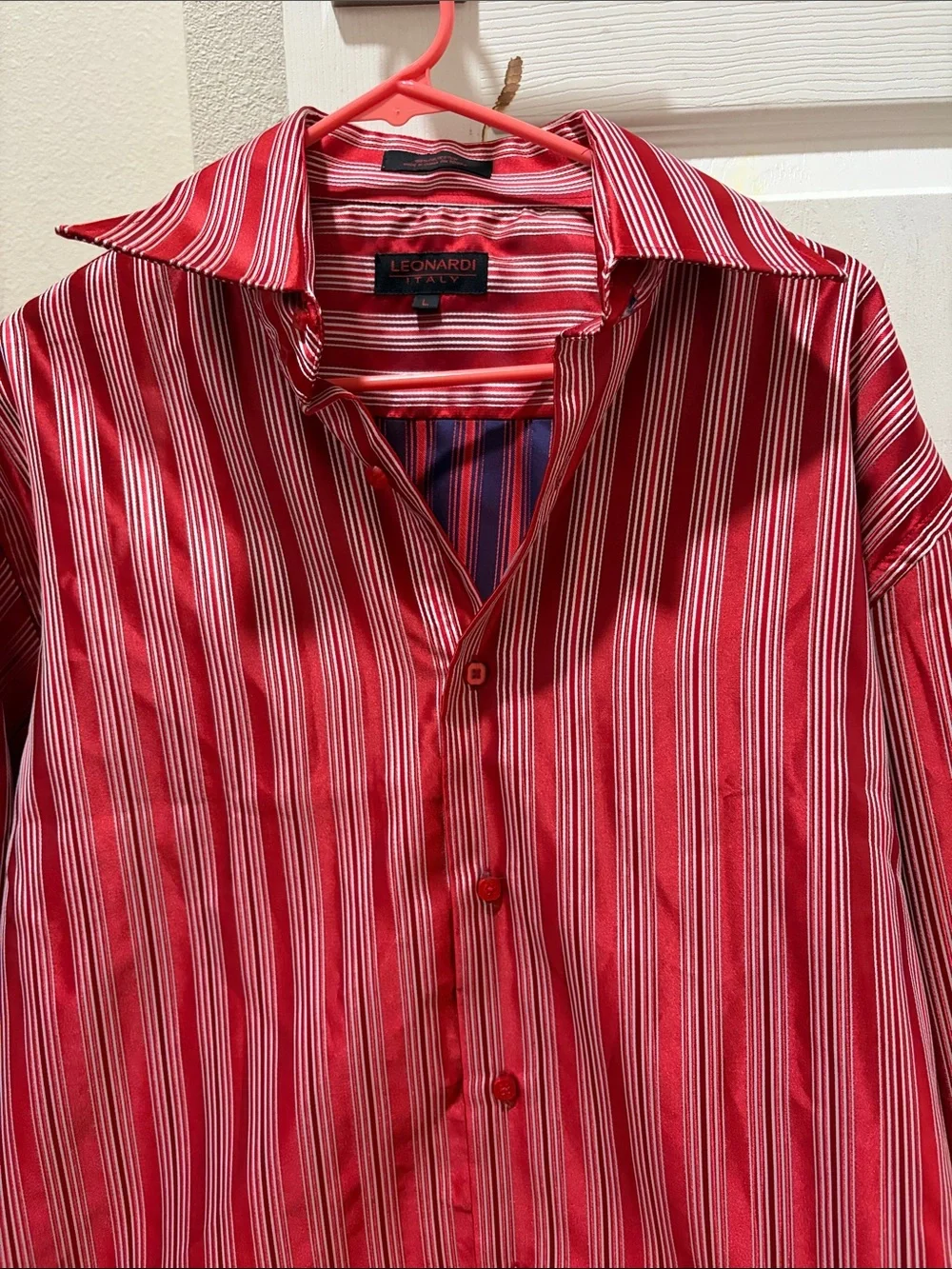 Men's Red Striped Button-Down Dress Shirt by Leonardi
